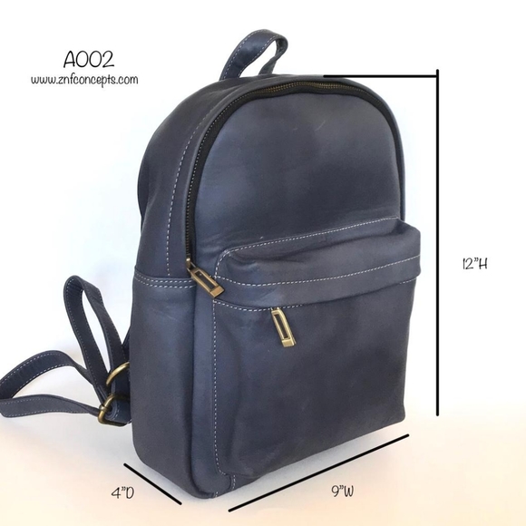 Blue Leather Backpack, Royal Blue - Picture 3 of 6